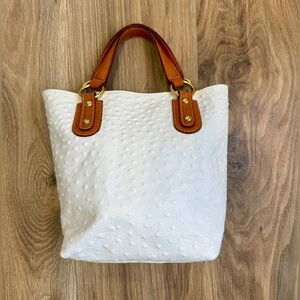 Maurizio Taiuti Genuine Leather White Ostrich-Embossed Tote Bag Made in Italy